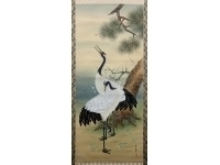 国井幸雪【松竹梅鶴】双鶴　絹本　掛軸　共箱　Kakejiku　Hanging scroll