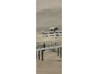 平井楳仙　鴨川　絹本　掛軸　共箱　2重箱　Kakejiku　Hanging scroll