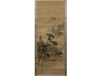 香西翠山 【加茂神社】 絹本　掛軸　共箱　Kakejiku　Hanging scroll
