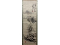 奥原晴湖　山水画　絖本　掛軸　Seiko Okuhara　Kakejiku　Hanging scroll
