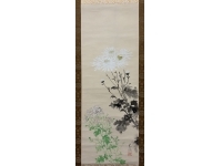 結城素明　菊　紙本　掛軸　共箱　Somei Yuuki　Kakejiku　Hanging scroll